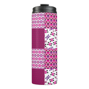 Retro flower skull polka dot thermal tumbler