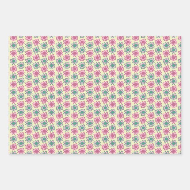 Retro flower summer wrapping paper sheet (Front)