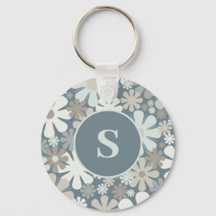 Retro Flowers 60s 70s Aesthetic Floral Initial Key Ring