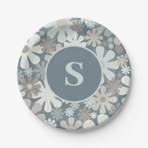 Retro Flowers 60s 70s Aesthetic Floral Initial Paper Plate