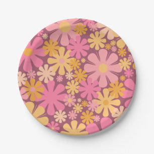 Retro Flowers 60s 70s Aesthetic Floral Pattern Paper Plate