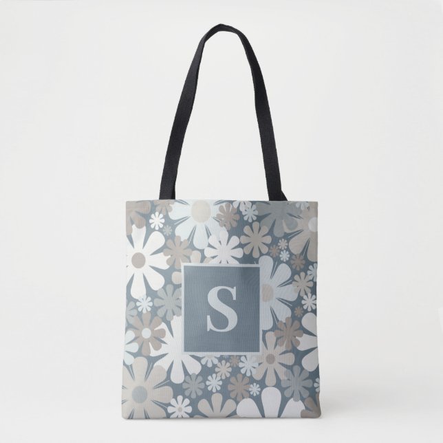 Retro Flowers 60s 70s Aesthetic Floral Pattern Tote Bag (Front)