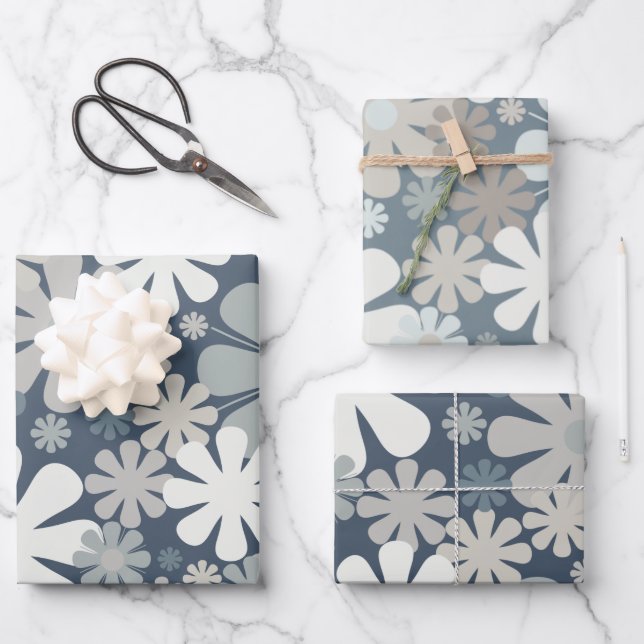 Retro Flowers 60s 70s Aesthetic Floral Patterns Wrapping Paper Sheet (Front)