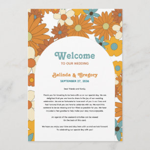 Retro Flowers 60's 70's Arch Wedding Itinerary Programme