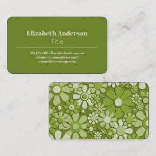 Retro Flowers 60s 70s Avocado Green Business Card
