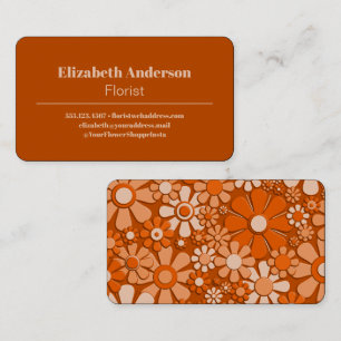 Retro Flowers 60s 70s Burnt Orange  Business Card