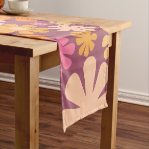 Retro Flowers 60s 70s Floral Pattern Pink Purple Short Table Runner