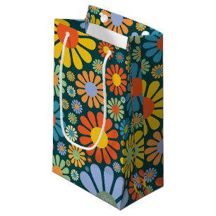 Retro Flowers 70s Pattern Small Gift Bag