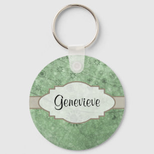 Retro Flowers and Butterflies Aqua.png Key Ring