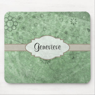 Retro Flowers and Butterflies Aqua.png Mouse Mat