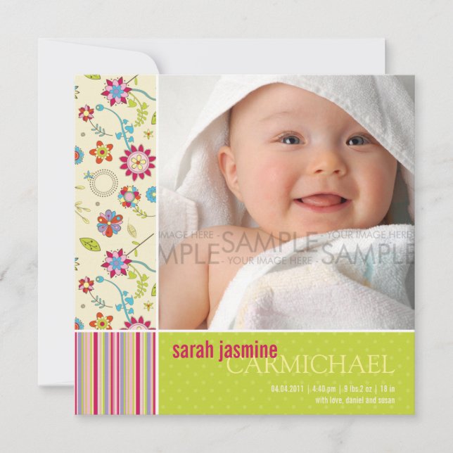 Retro Flowers • Baby Announcement (Front)