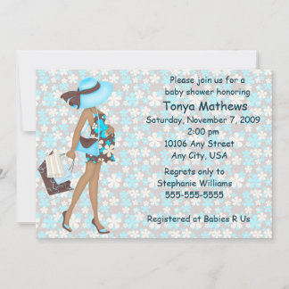 Retro Flowers Baby Shower Invitation (Blue AA)