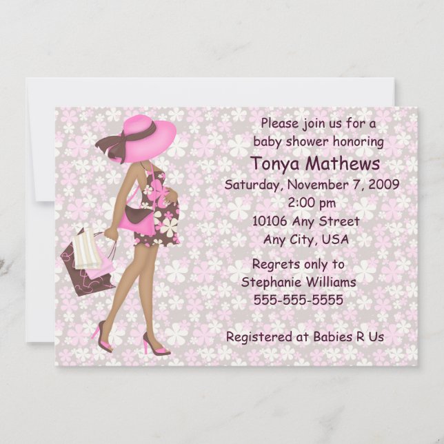 Retro Flowers Baby Shower Invitation (Pink AA) (Front)