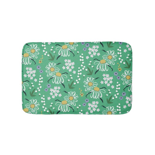 Retro Flowers, Botanical Seamless Pattern. Bath Mat (Front)