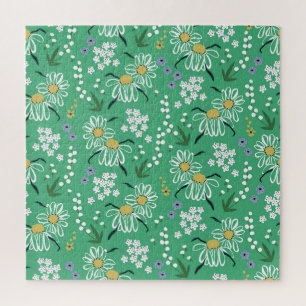 Retro Flowers, Botanical Seamless Pattern. Jigsaw Puzzle