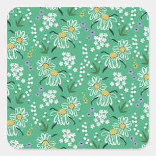 Retro Flowers, Botanical Seamless Pattern. Square Sticker