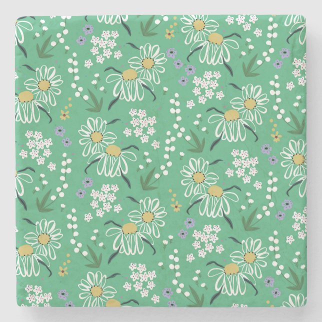 Retro Flowers, Botanical Seamless Pattern. Stone Coaster (Front)