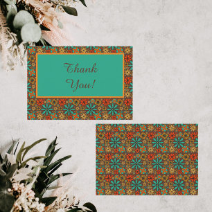 Retro Flowers Brown Teal Red floral groovy 60s  Thank You Card