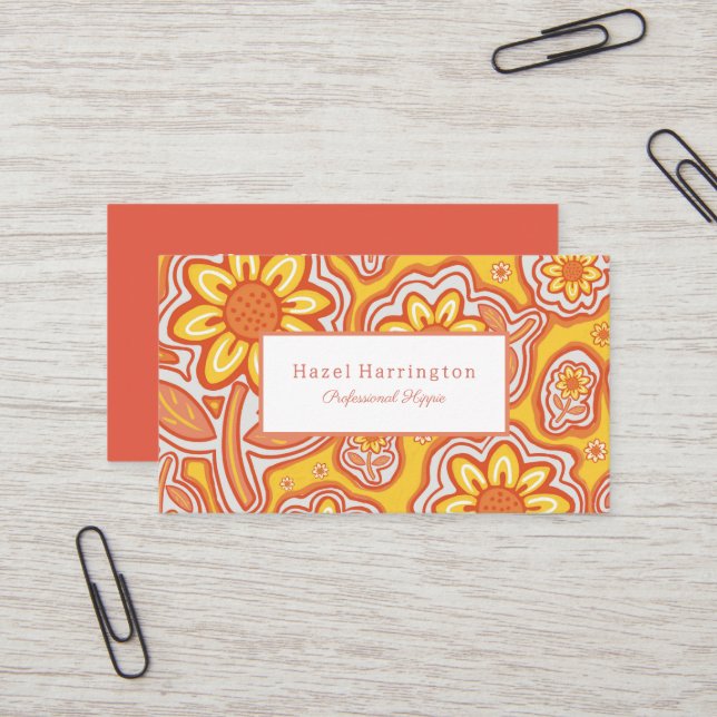 Retro Flowers Business Card Fun Customisable (Front/Back In Situ)