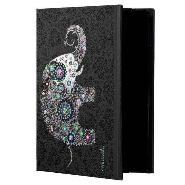 Retro Flowers & Colourful Diamonds Elephant iPad Air Case (Front)