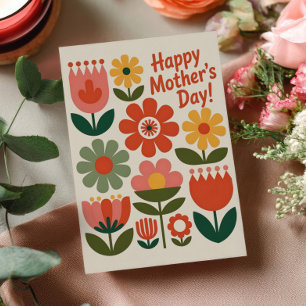 Retro Flowers Colourful Floral Happy Mother's Day Holiday Card