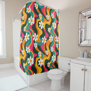 Retro Flowers Colourful Trippy Pattern Shower Curtain