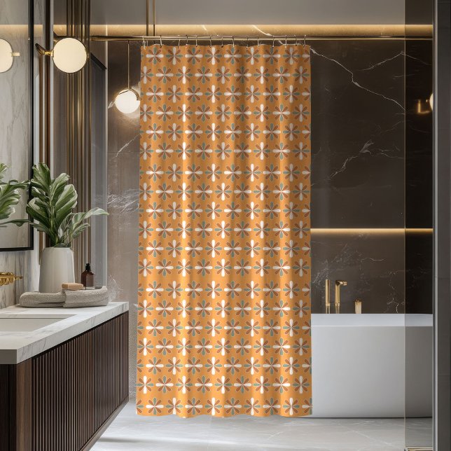 Retro Flowers Curtain Brown Terracotta Style (Retro Flowers Curtain Brown Terracotta Style)