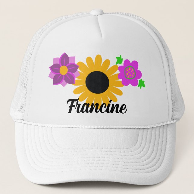 Retro Flowers Customisable Trucker Hat (Front)