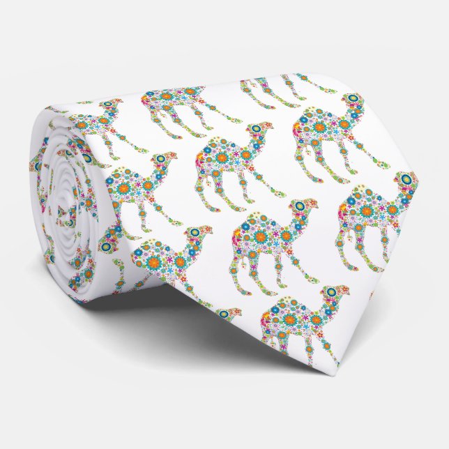 Retro Flowers Cute Camel Illustration Tie (Rolled)