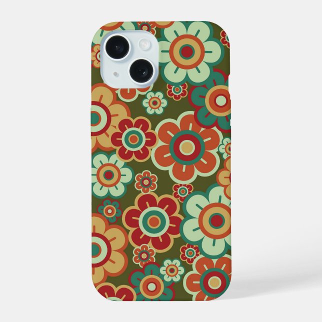 Retro Flowers Cute Daisies Blossoms Pattern Fun iPhone 15 Case (Back)