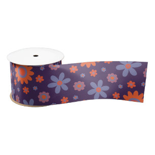    Retro Flowers Cute Fun 70s Hippie Daisy Pattern Satin Ribbon