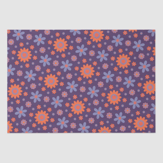    Retro Flowers Cute Fun 70s Hippie Daisy Pattern Tissue Paper (Front)