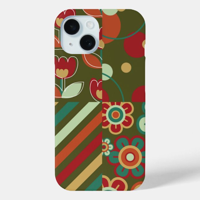 Retro Flowers Daisies Stripes Dots Pattern Fun Case-Mate iPhone Case (Back)