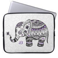 Retro Flowers & Elephant Purple Diamonds