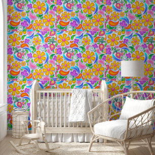 RETRO FLOWERS FLORAL VINTAGE WALLPAPER 