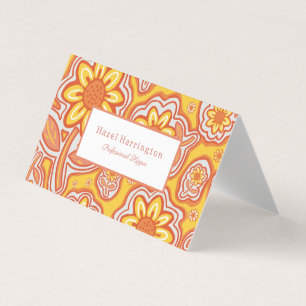 Retro Flowers Folded Business Card Customizable