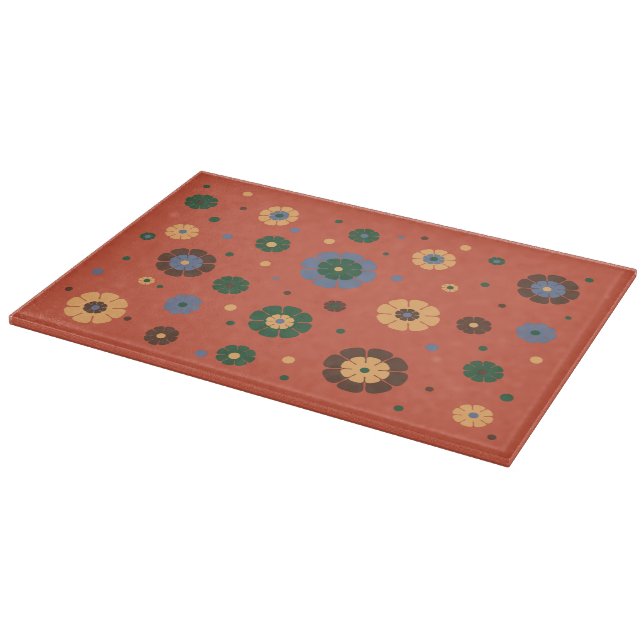 Retro Flowers Glass Cutting Board (Corner)