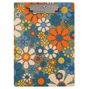 Retro Flowers Groovy Multicolor 60s 70s Floral Clipboard