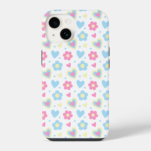 Retro Flowers Hearts Y2K Pattern iPhone Case (Back)