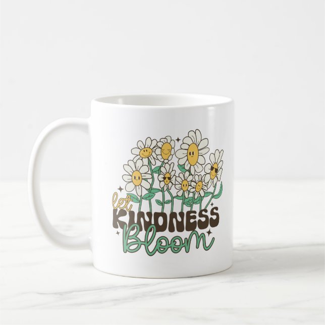 Retro Flowers Let Kindness Bloom Coffee Mug (Left)