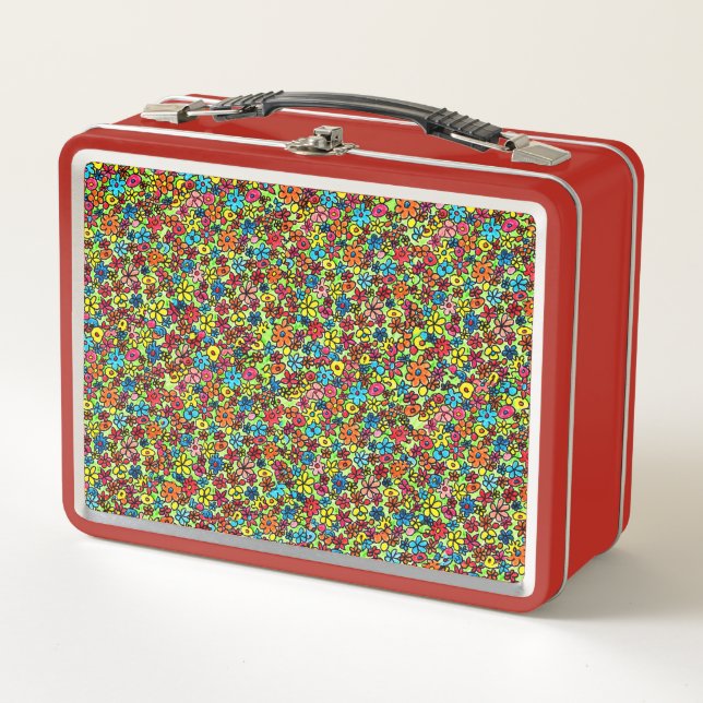 Retro flowers metal lunch box (Front)