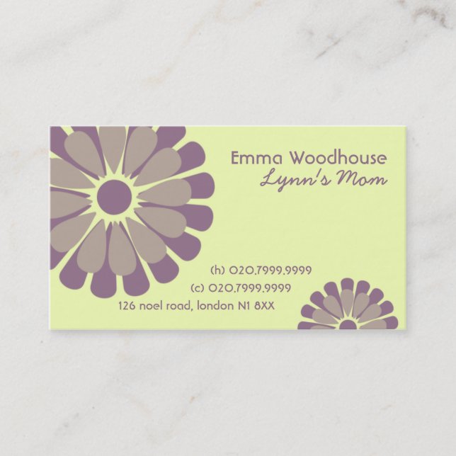 Retro Flowers Mummy Business Card (Front)