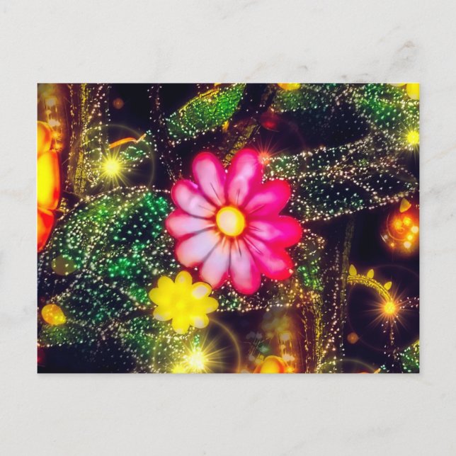 Retro Flowers Neon Lights Postcard (Front)