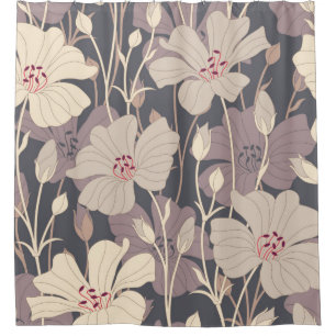 retro flowers on a dark background in seamless pat shower curtain