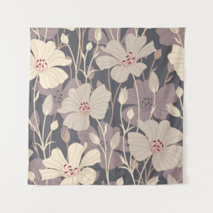 retro flowers on a dark background in seamless pat tapestry