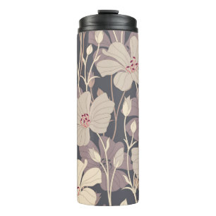 retro flowers on a dark background in seamless pat thermal tumbler