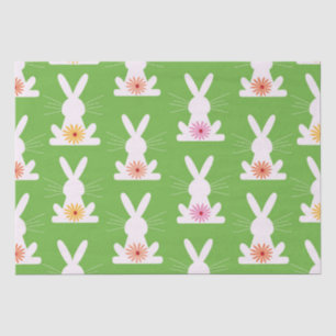 Retro Flowers on Geometric White Rabbits Tissue Paper