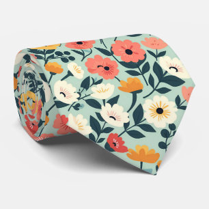 Retro Flowers On Green Tie