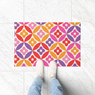 Retro  Flowers on Mid Century Circles Pattern  Doormat