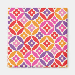 Retro  Flowers on Mid Century Circles Pattern  Magnet